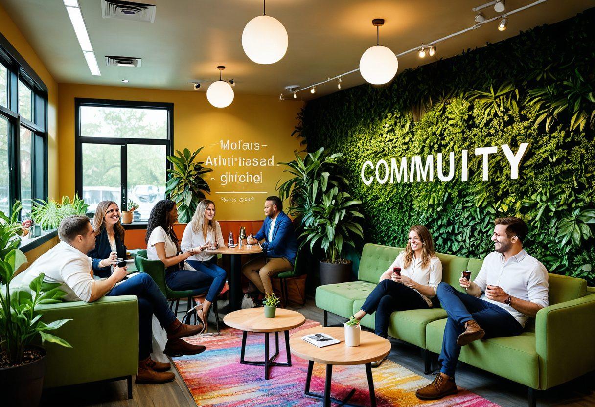 A vibrant office scene showcasing a diverse group of employees enjoying a happy hour, with smiling faces, colorful drinks, and a relaxed atmosphere. Incorporate elements like plants and cozy seating to emphasize well-being. In the background, display motivational quotes on the walls and an HR representative engaging with staff. Capture the essence of joy and community in the workplace. super-realistic. vibrant colors. soft lighting.